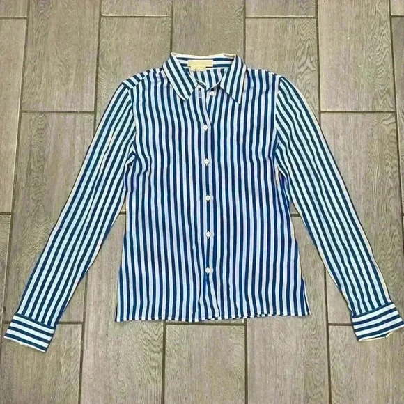 Michael Kors 100% Silk Women’s Button Down Cobalt White Size 4 - Picture 2 of 10